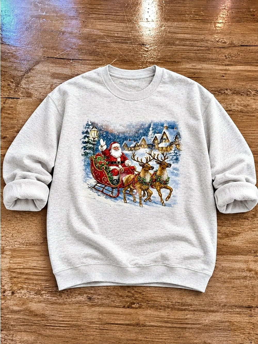Christmas Santa Reindeer Graphic Sweatshirt in Ash Grey